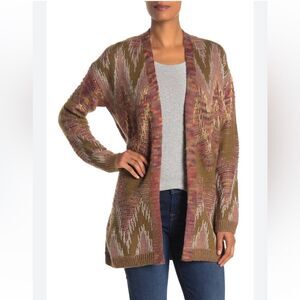 Lucky Brand Metallic Stitch Lux open cardigan sweater wool blend XS